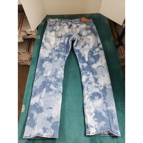 Levis 501 Jeans Size 38x32 Mens Blue Pants Button Fly Tie dye Red Tab Straight - Picture 12 of 15